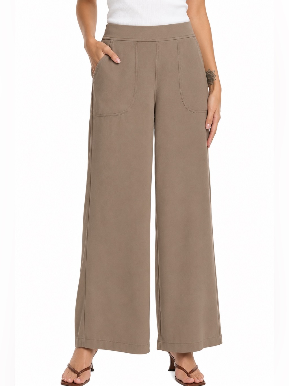 Max Studio Wide-Leg Tan Pull-On Pants for Women